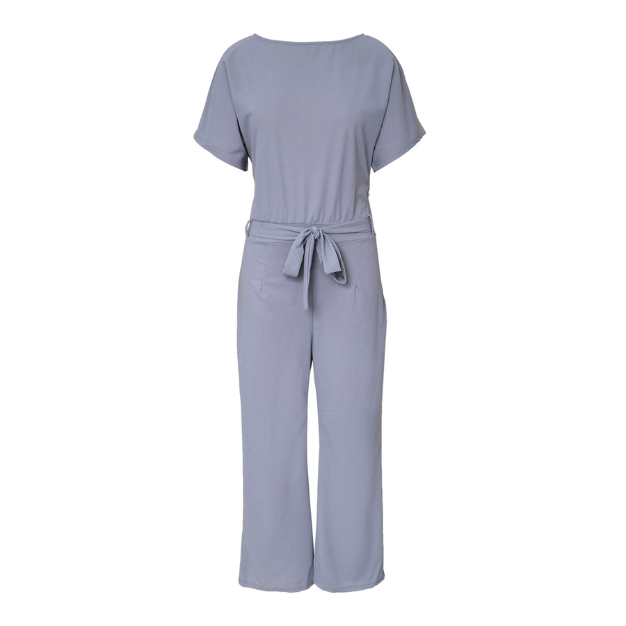 Womens Gray Oh So Glam Belted Wide Leg Jumpsuit Image 1
