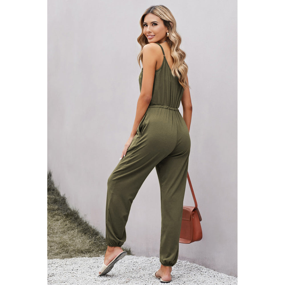 Womens Green Pocketed Knit Jumpsuit Image 2
