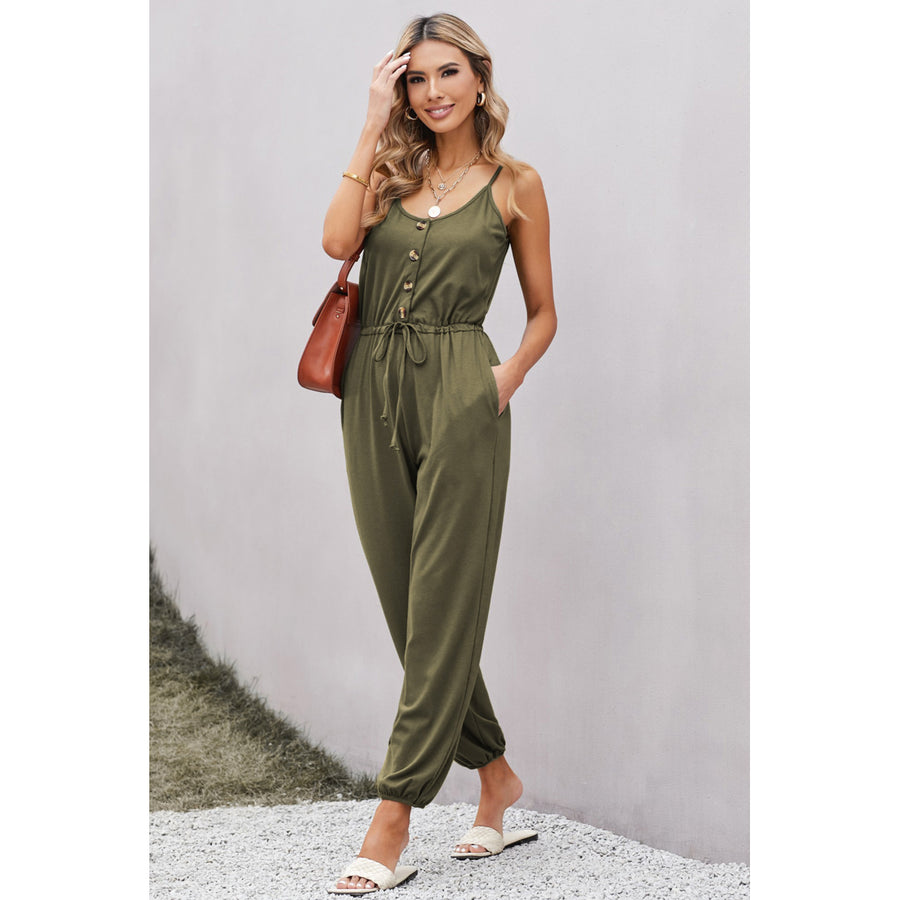 Womens Green Pocketed Knit Jumpsuit Image 1