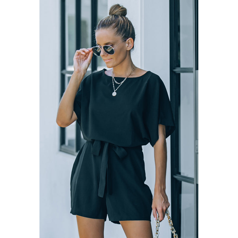 Womens Black Over The Top Belted Playsuit Image 1