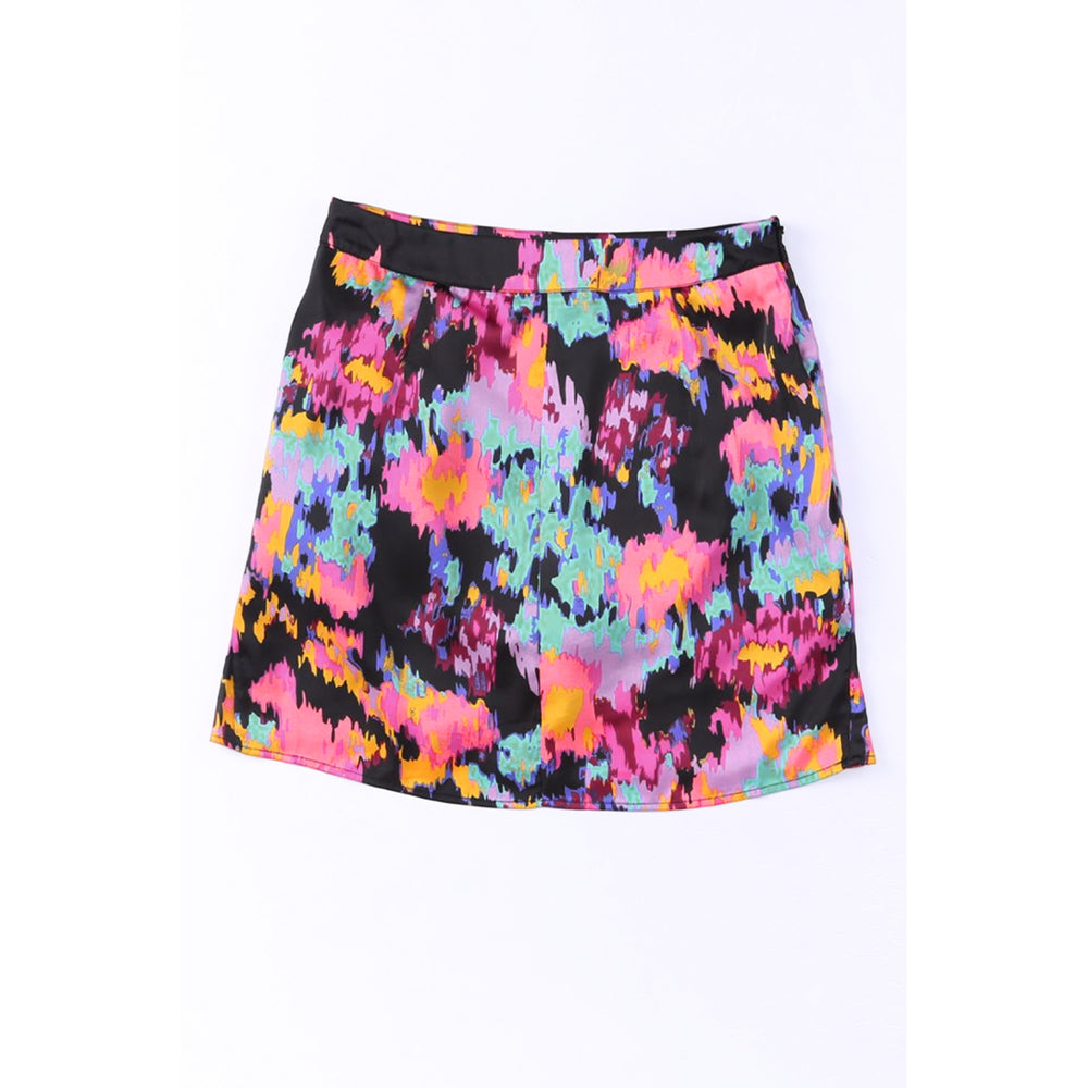 Womens Black Abstract/Leopard Print Wrap Hem Mini Skirt Image 2