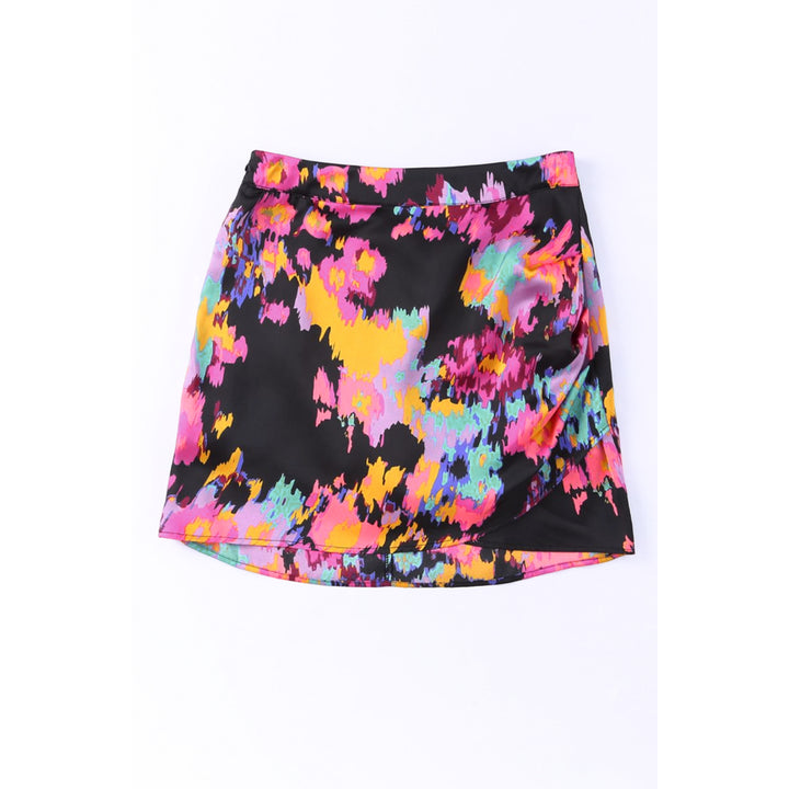 Womens Black Abstract/Leopard Print Wrap Hem Mini Skirt Image 9