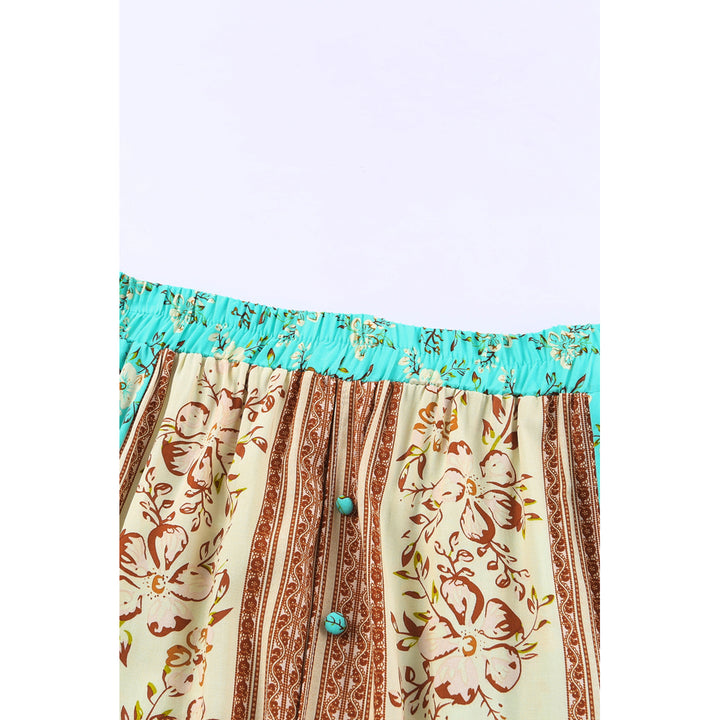 Womens Green Boho Contrast Color Floral Print Button Slit Maxi Skirt Image 9