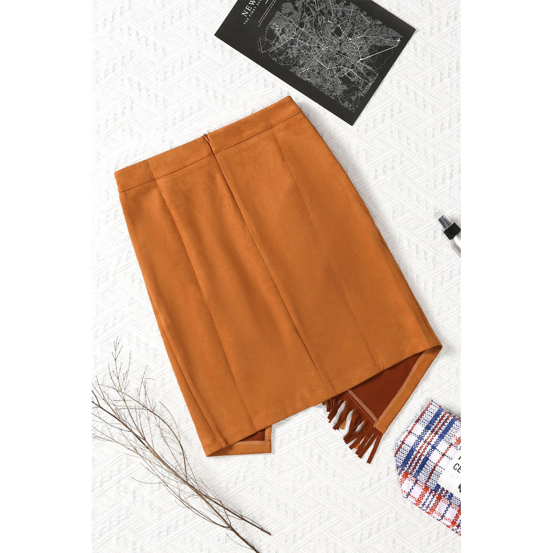 Womens Brown Fringed Wrap Western Midi Skirt Image 7