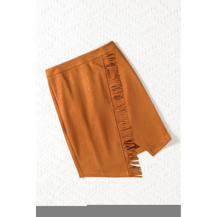 Womens Brown Fringed Wrap Western Midi Skirt Image 8