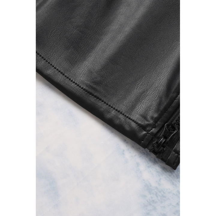 Womens Black Elastic Waist Zip Side Faux Leather Short Skirt Image 4