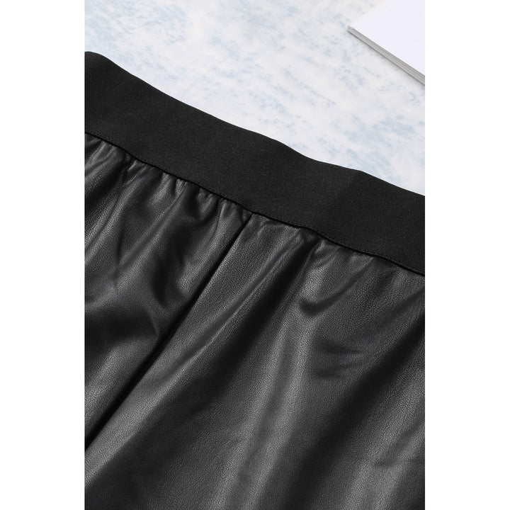 Womens Black Elastic Waist Zip Side Faux Leather Short Skirt Image 7