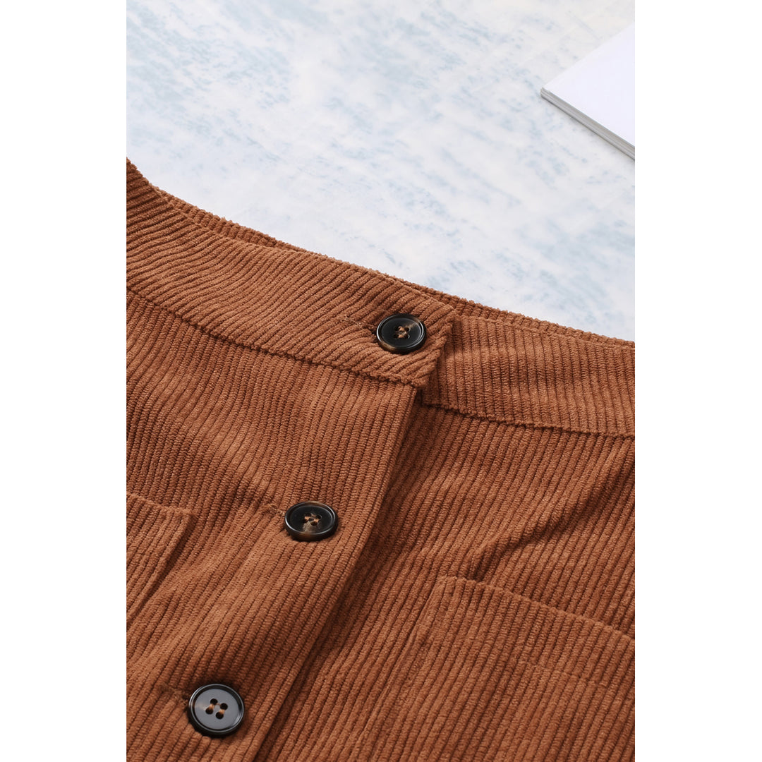 Womens Brown Buttons Front Corduroy Mini Skirt Image 10
