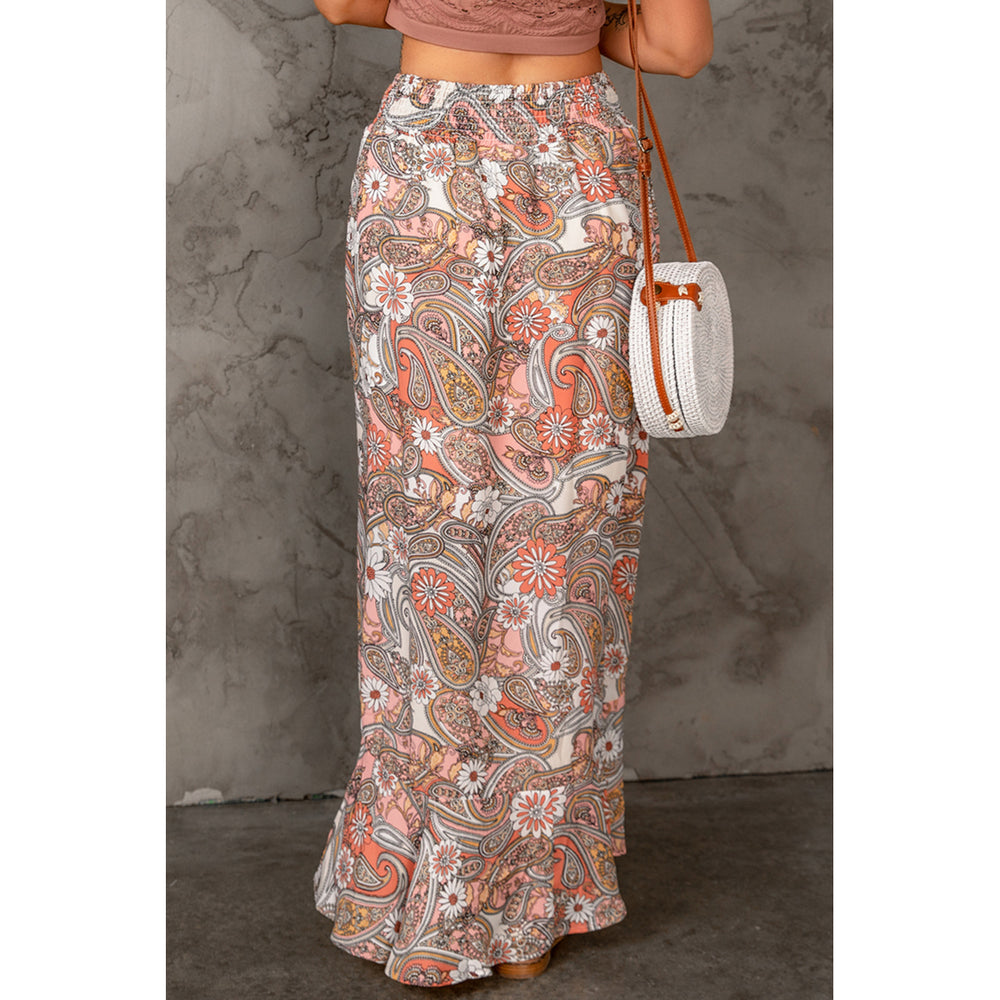 Womens Multicolor Paisley Print Long Skirt with Slit Image 2