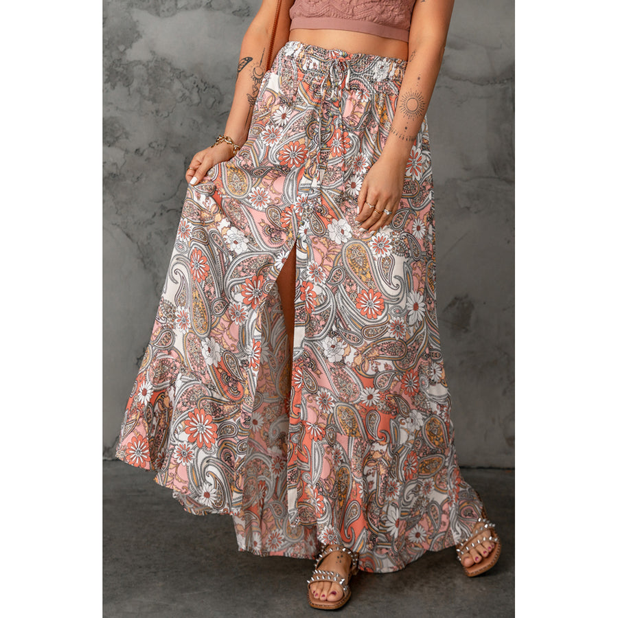 Womens Multicolor Paisley Print Long Skirt with Slit Image 1