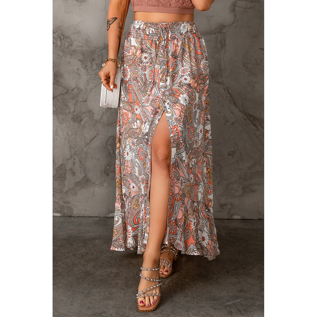 Womens Multicolor Paisley Print Long Skirt with Slit Image 3