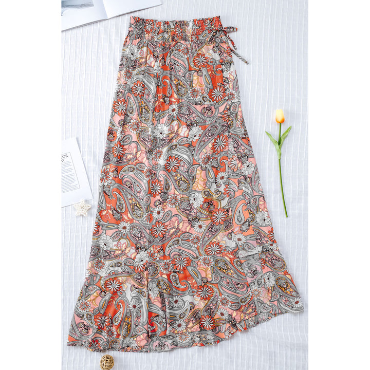 Womens Multicolor Paisley Print Long Skirt with Slit Image 4