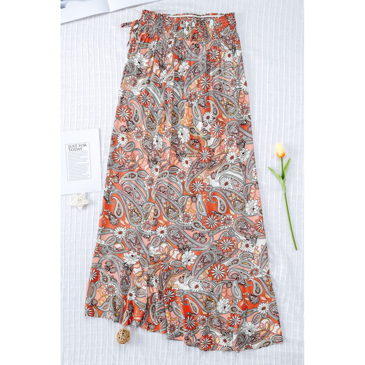 Womens Multicolor Paisley Print Long Skirt with Slit Image 6