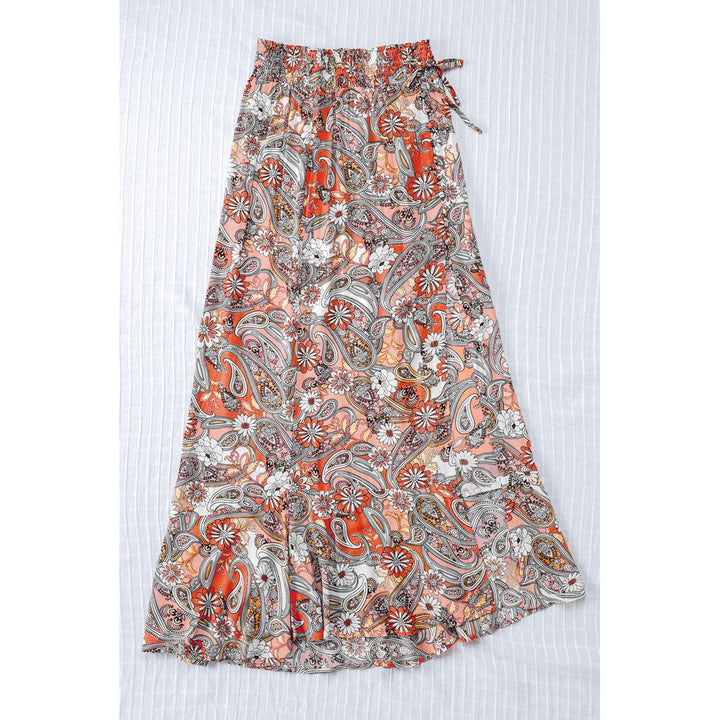 Womens Multicolor Paisley Print Long Skirt with Slit Image 7