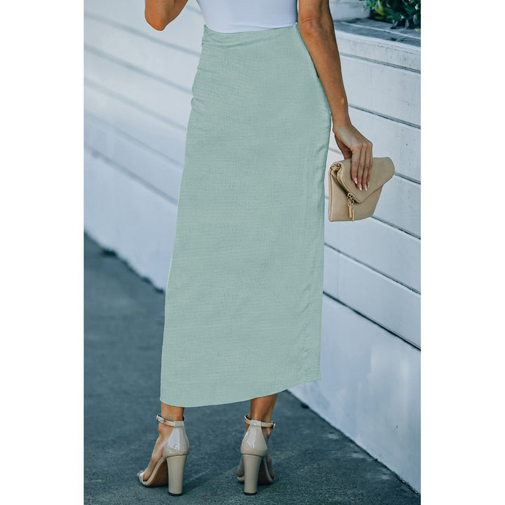Womens Green Drawstring Side Split High Waist Long Skirt Image 1