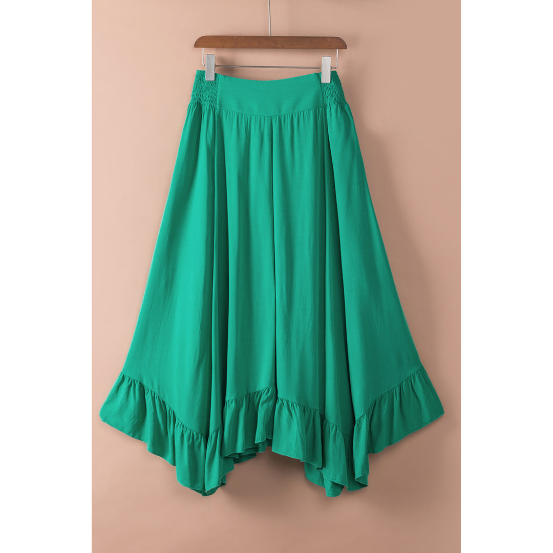 Womens Green Asymmetric Flounce Belted High Waist Maxi Skirts Image 7
