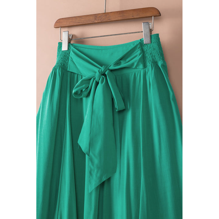Womens Green Asymmetric Flounce Belted High Waist Maxi Skirts Image 8
