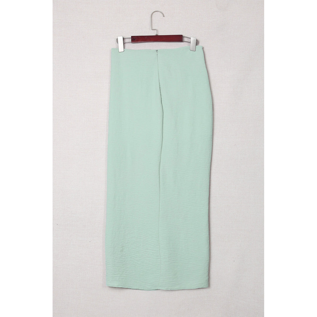 Womens Green Drawstring Side Split High Waist Long Skirt Image 7