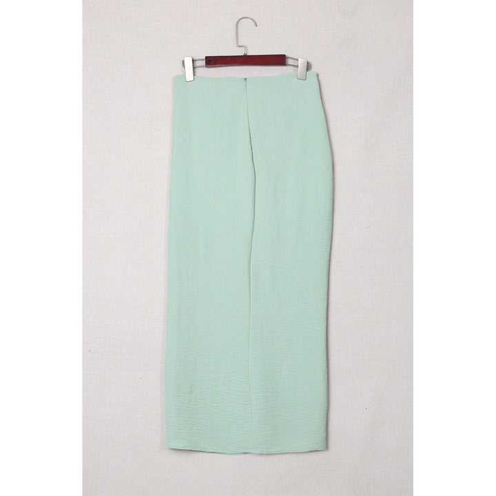 Womens Green Drawstring Side Split High Waist Long Skirt Image 7