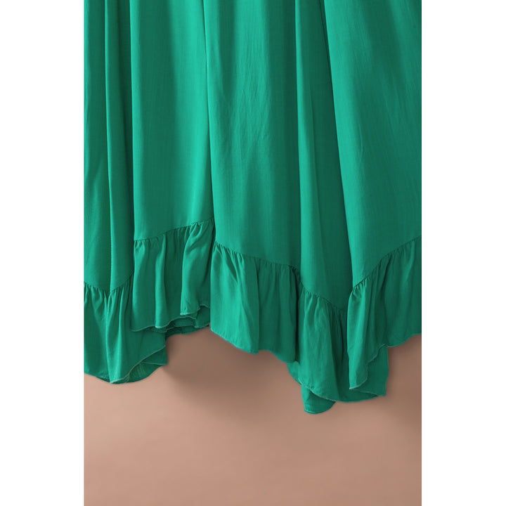 Womens Green Asymmetric Flounce Belted High Waist Maxi Skirts Image 12