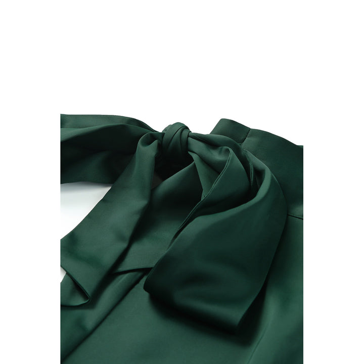 Womens Green Satin Wrap Midi Skirt with Split Image 11