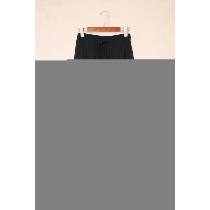 Womens Black Solid Layered Ruffled Drawstring High Waist Maxi Skirt Image 4