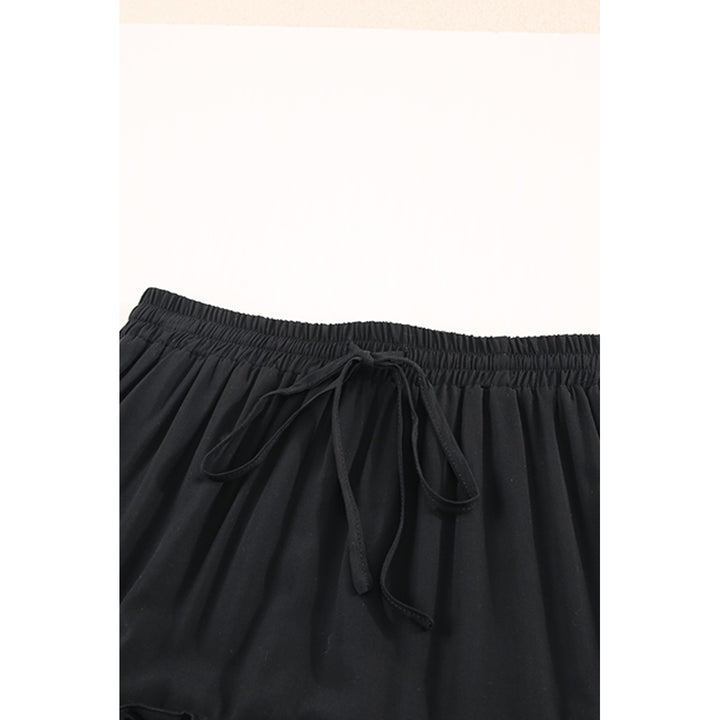Womens Black Solid Layered Ruffled Drawstring High Waist Maxi Skirt Image 11