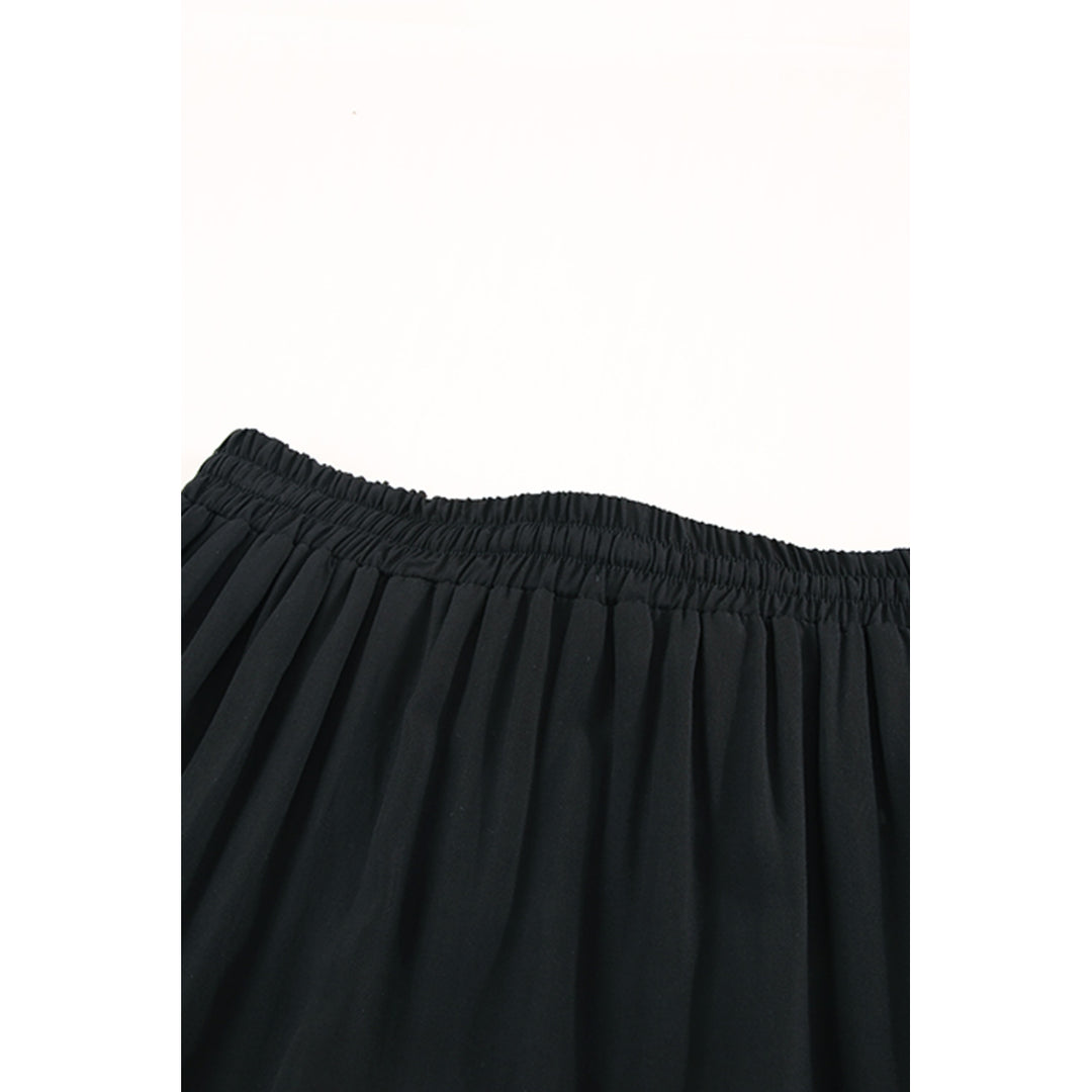 Womens Black Solid Layered Ruffled Drawstring High Waist Maxi Skirt Image 12