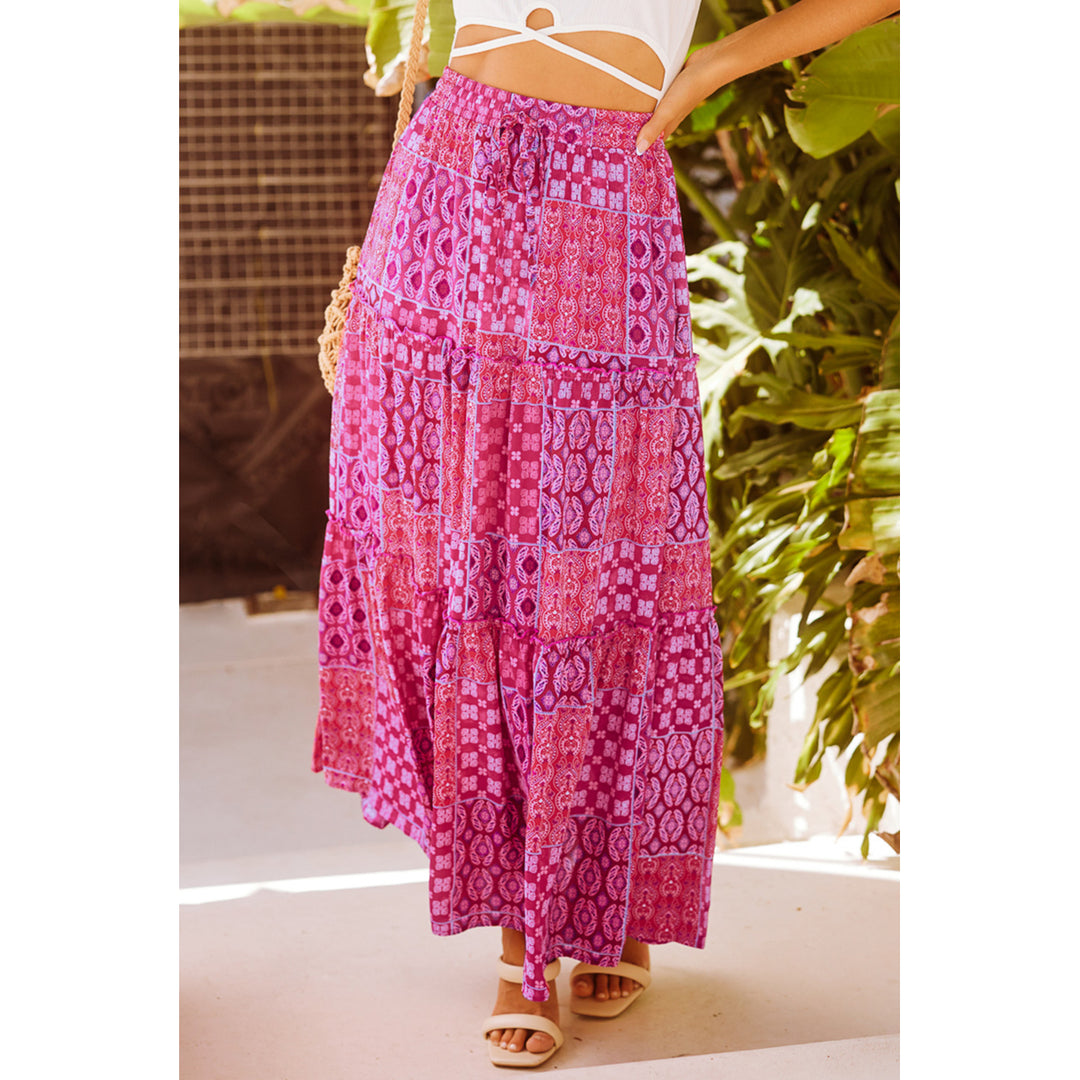 Womens Purple Tiered Paisley Print Pocketed Maxi Skirt Image 3