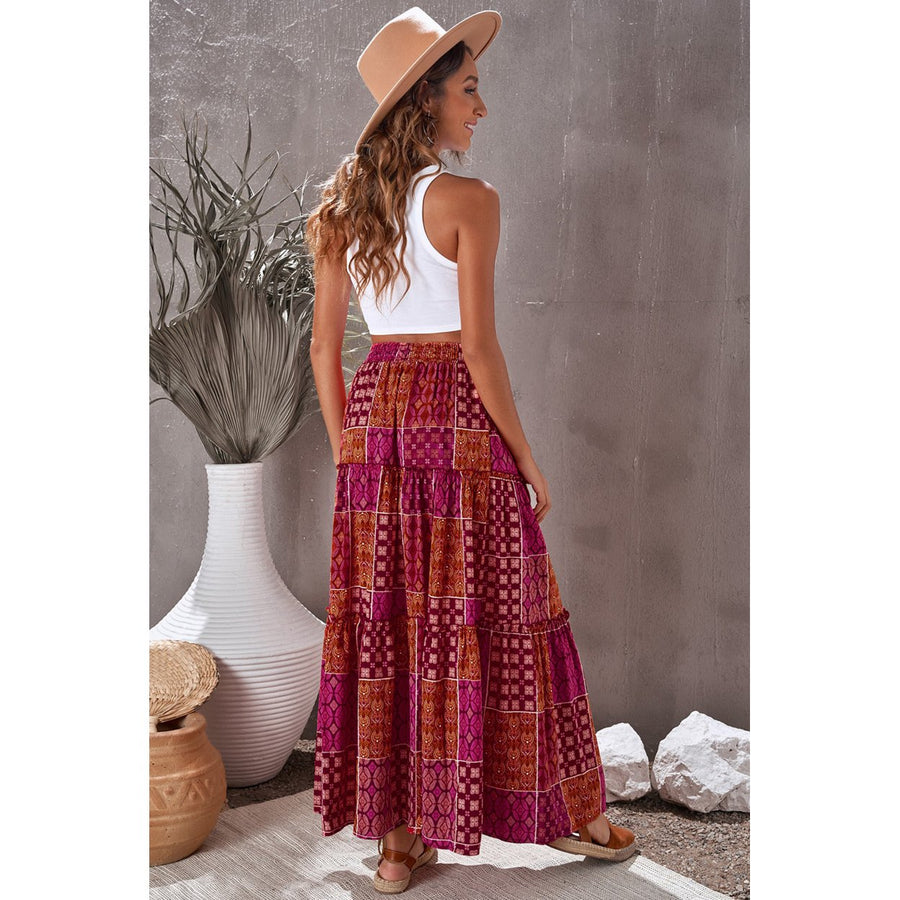 Womens Tiered Paisley Print Pocketed Maxi Skirt Image 1