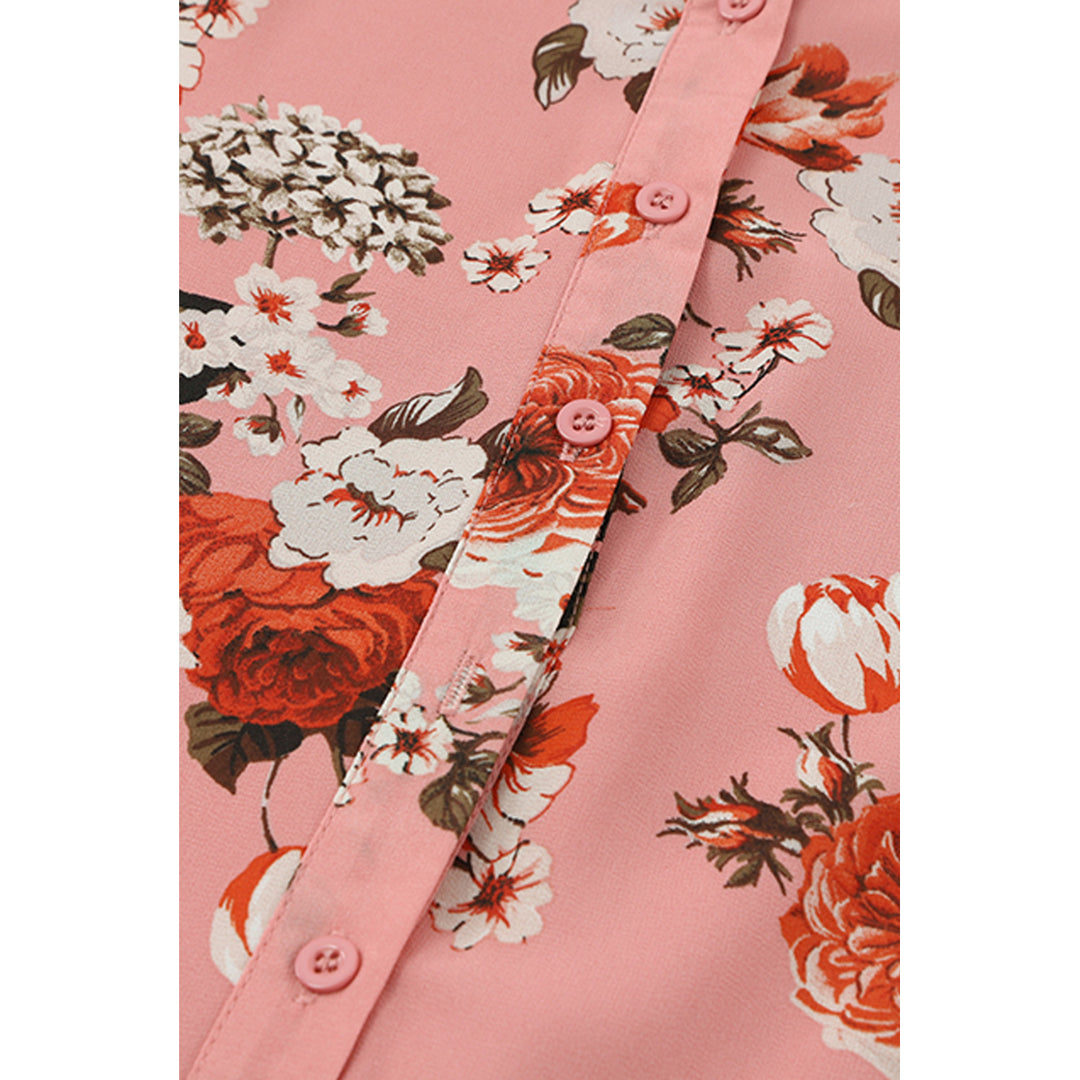Womens Pink Vintage Floral Print Drawstring Flowy Dress Image 7