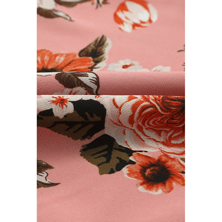 Womens Pink Vintage Floral Print Drawstring Flowy Dress Image 10