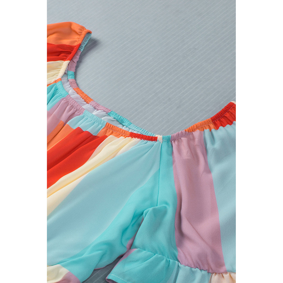 Womens Multicolor Color Block Ruffled Elastic Waist Mini Dress Image 10