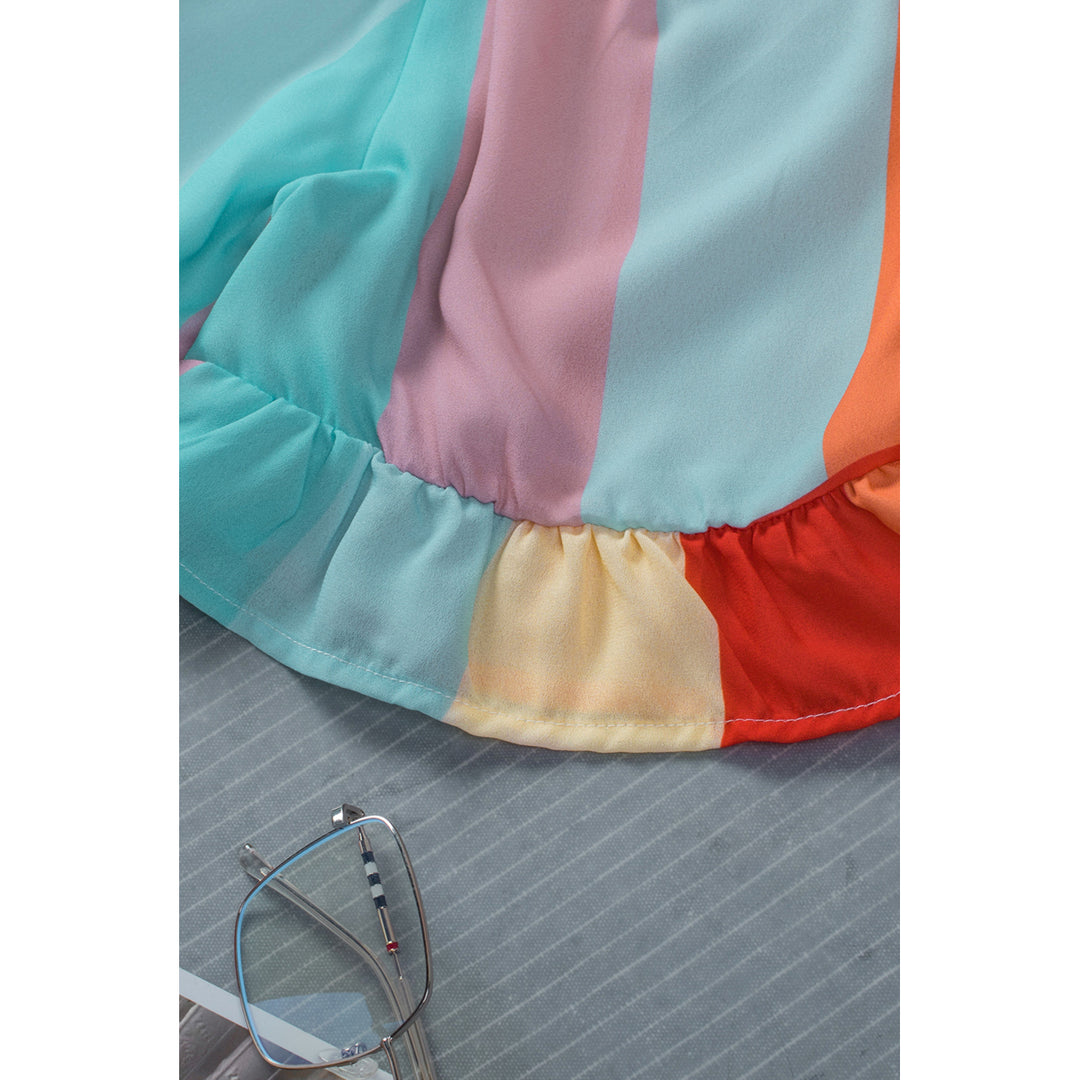 Womens Multicolor Color Block Ruffled Elastic Waist Mini Dress Image 11