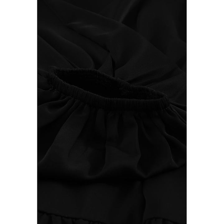 Womens Black Tiered Ruffle Balloon Sleeve Mini Dress Image 12