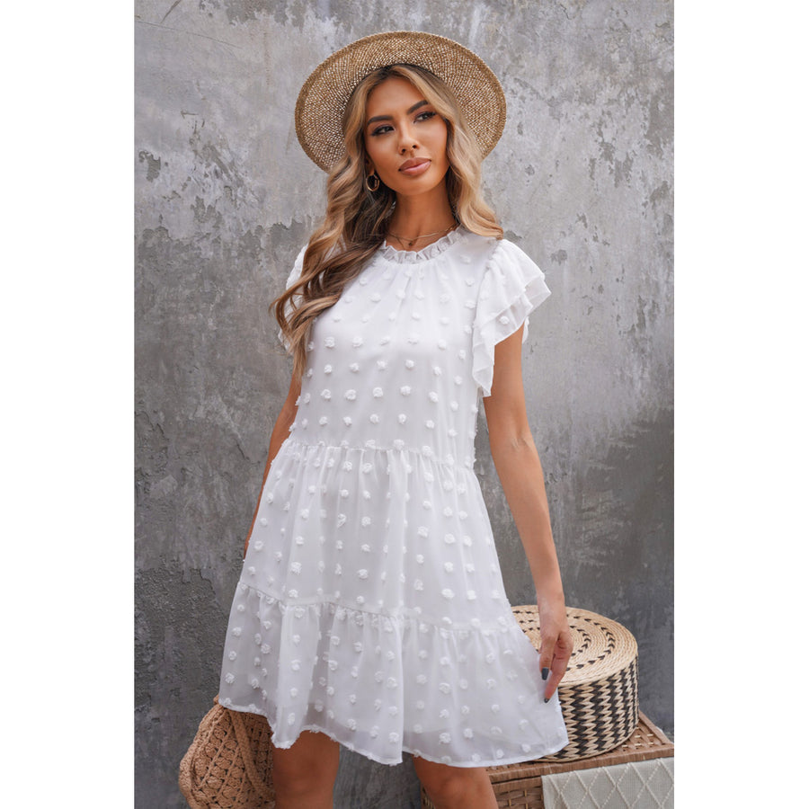 Womens White Swiss Dot Layered Mini Dress Image 1
