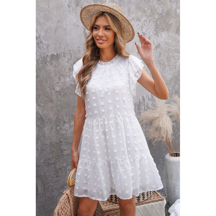Womens White Swiss Dot Layered Mini Dress Image 3