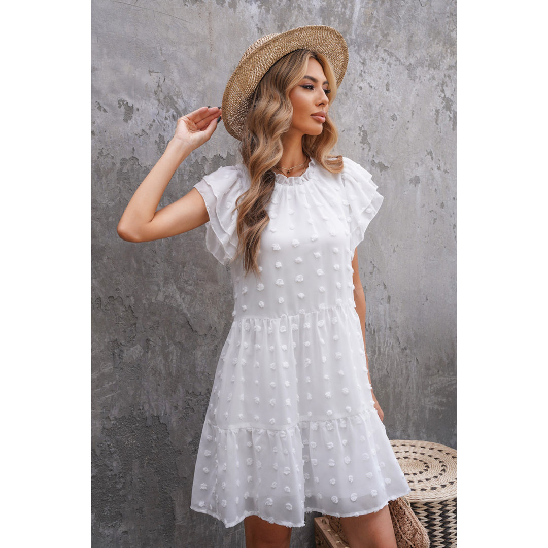 Womens White Swiss Dot Layered Mini Dress Image 6