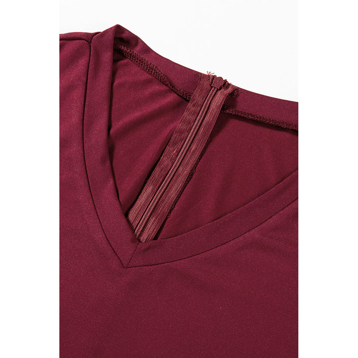 Womens Wine Red Long Sleeve V Neck Tiered Ruffle A-line Mini Dress Image 8