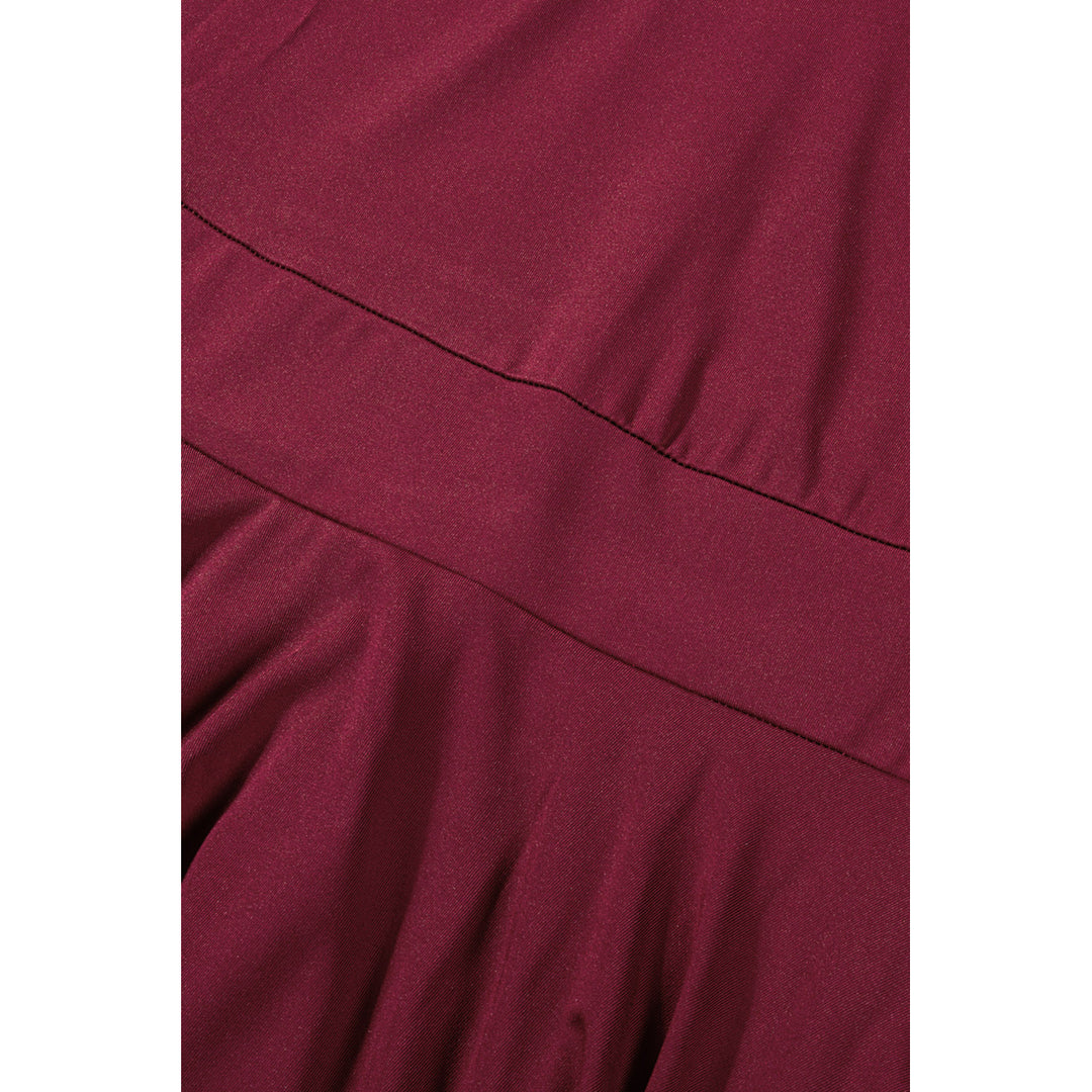 Womens Wine Red Long Sleeve V Neck Tiered Ruffle A-line Mini Dress Image 11