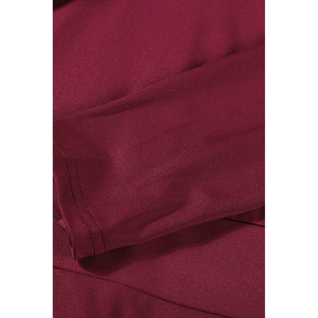 Womens Wine Red Long Sleeve V Neck Tiered Ruffle A-line Mini Dress Image 12