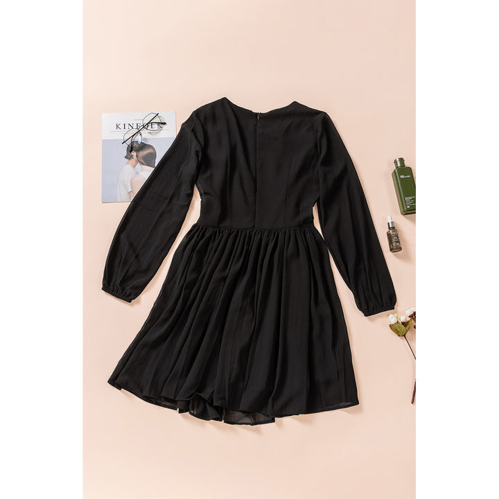 Womens Black Floral Mesh Splicing Lined Flowy Dress Image 10