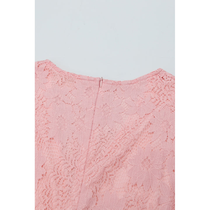 Womens Pink Flutter Sleeve Wrap V Neck Floral Lace Short Dress Image 12