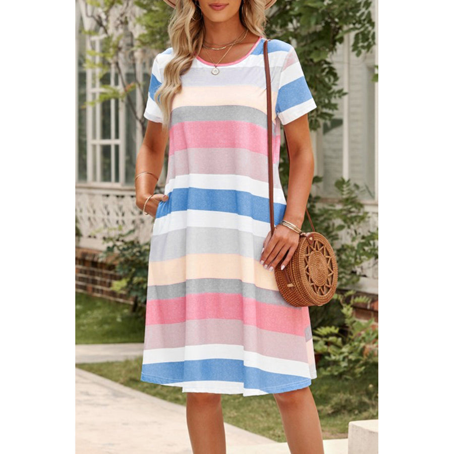 Womens Multicolor Striped Pocket T Shirt Dress Image 1