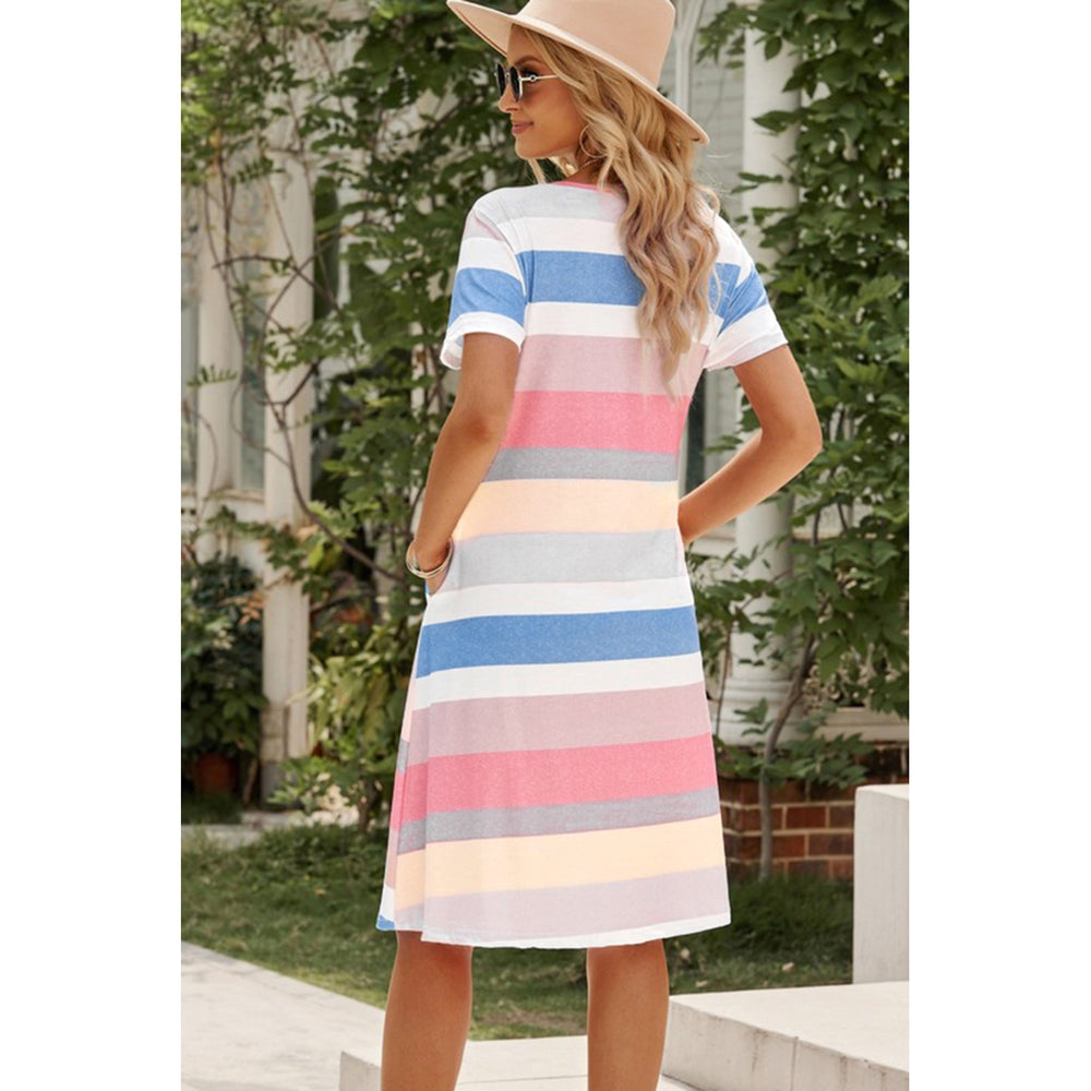 Womens Multicolor Striped Pocket T Shirt Dress Image 2