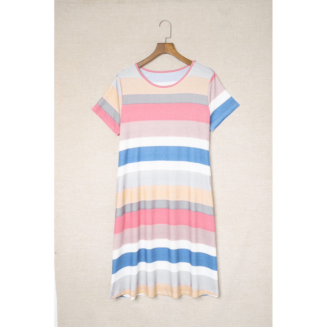 Womens Multicolor Striped Pocket T Shirt Dress Image 7