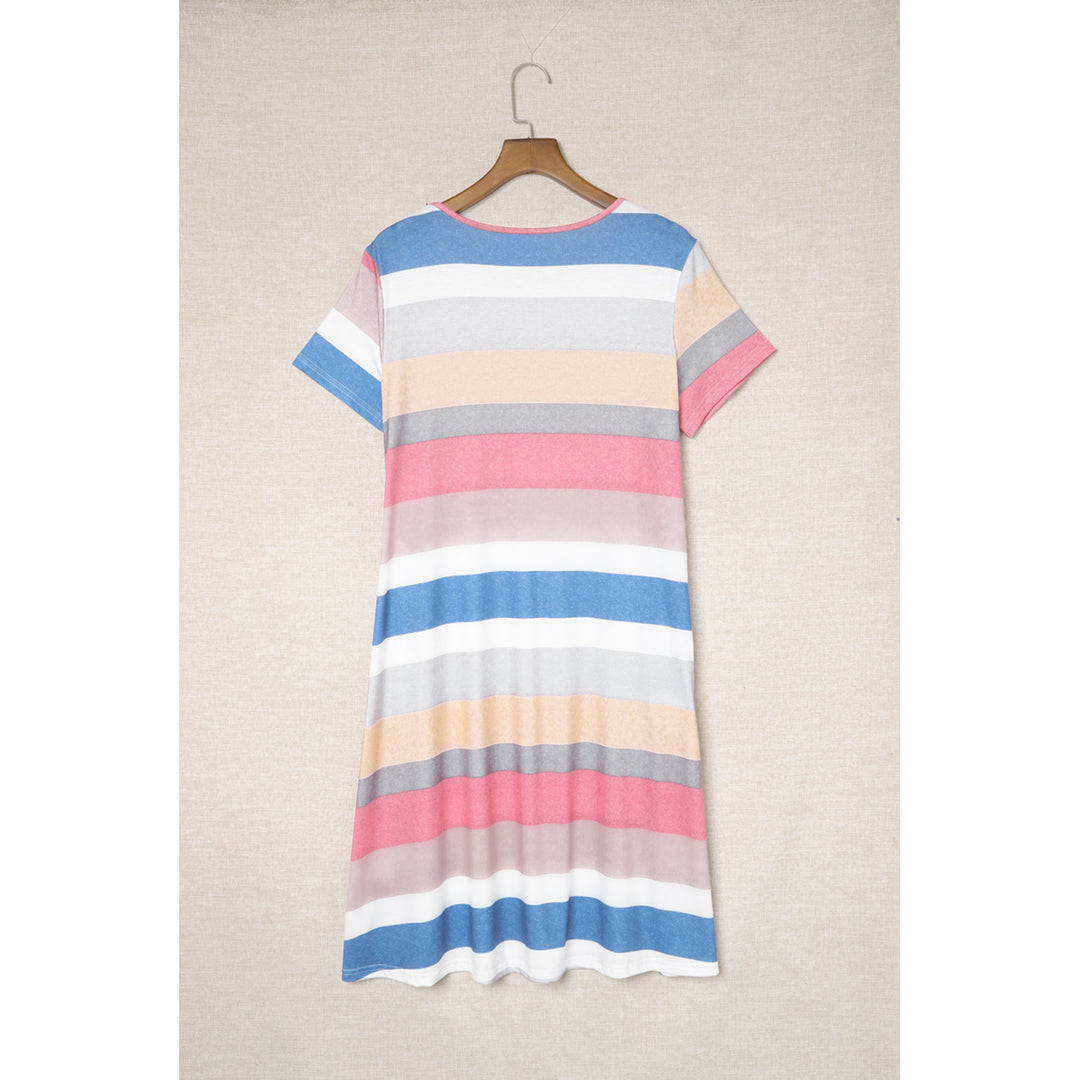 Womens Multicolor Striped Pocket T Shirt Dress Image 8