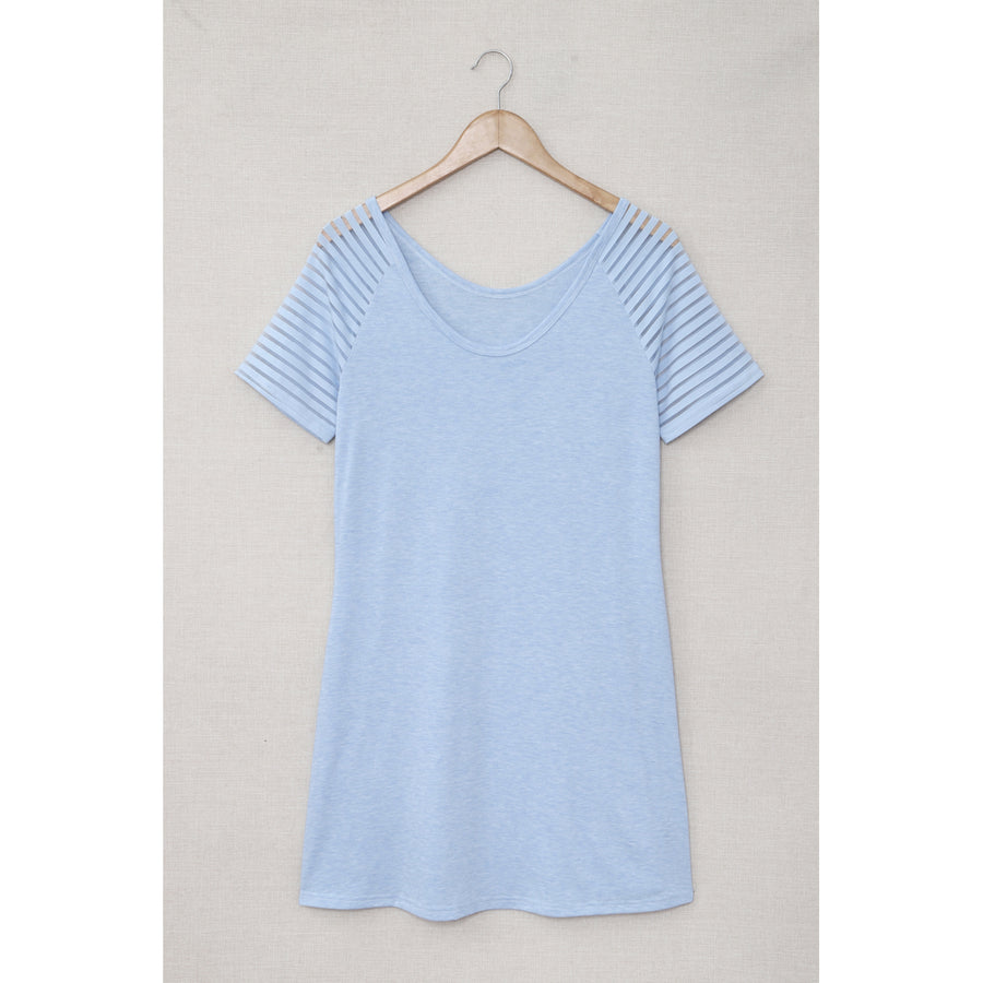 Womens Sky Blue Sheer Striped Short Sleeve Flare T-shirt Mini Dress Image 1