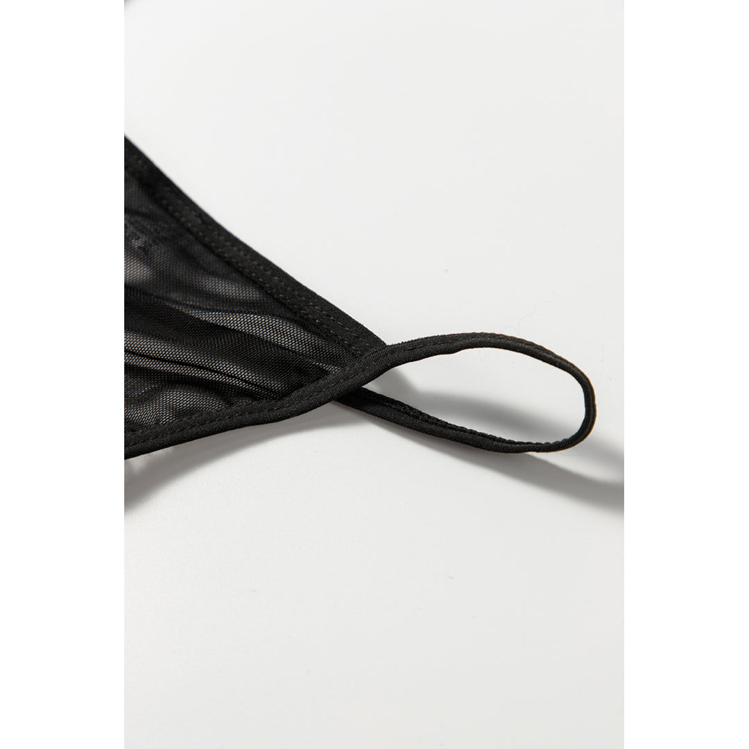 Womens 3pcs Black Fan-shaped Lace Ruffled Mesh Bralette Set Image 9
