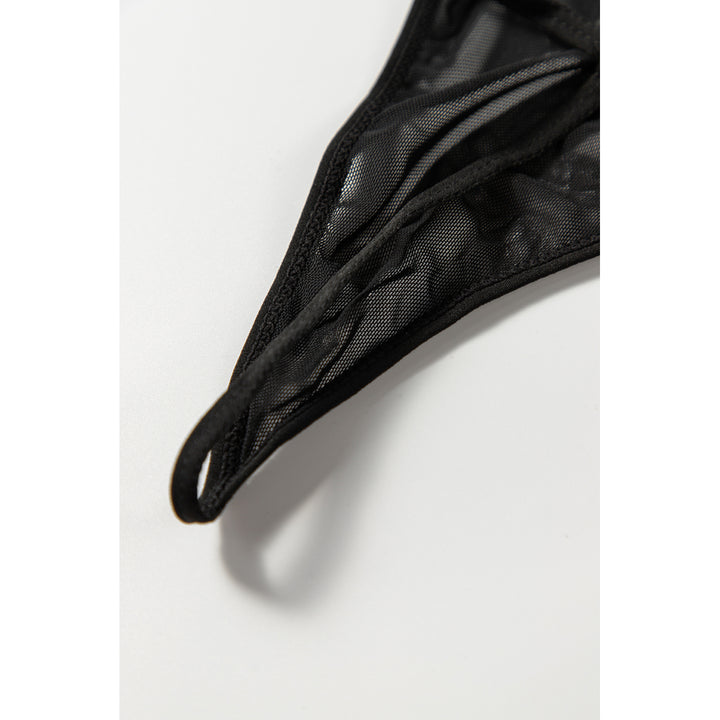 Womens 3pcs Black Fan-shaped Lace Ruffled Mesh Bralette Set Image 10